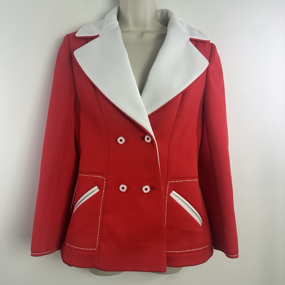 Vintage Lilli Ann Knit 60s 70s Mod Jacket Blazer Red White Contrast Stitching